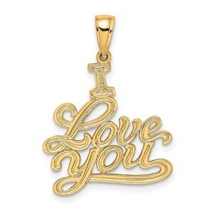 10k Yellow Gold Textured I LOVE YOU Pendant